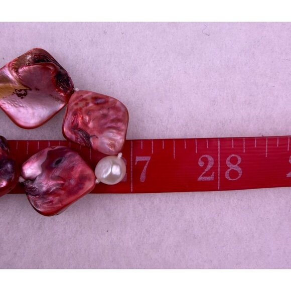 Red Pink Womens Shell & Pearl Long Necklace - Picture 6 of 6